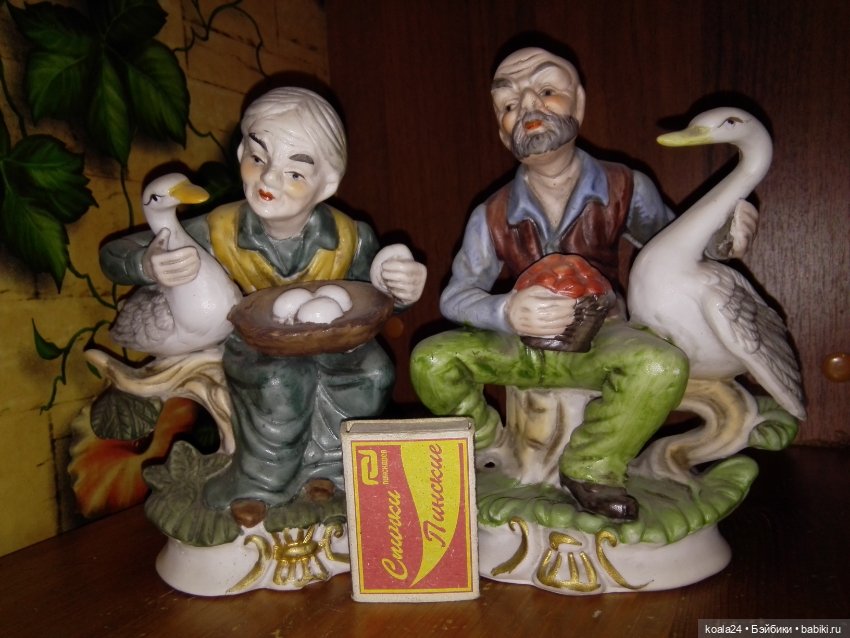 Статуэтки, пара. Бисквит. Дед и бабка с гусями (фото 2)
