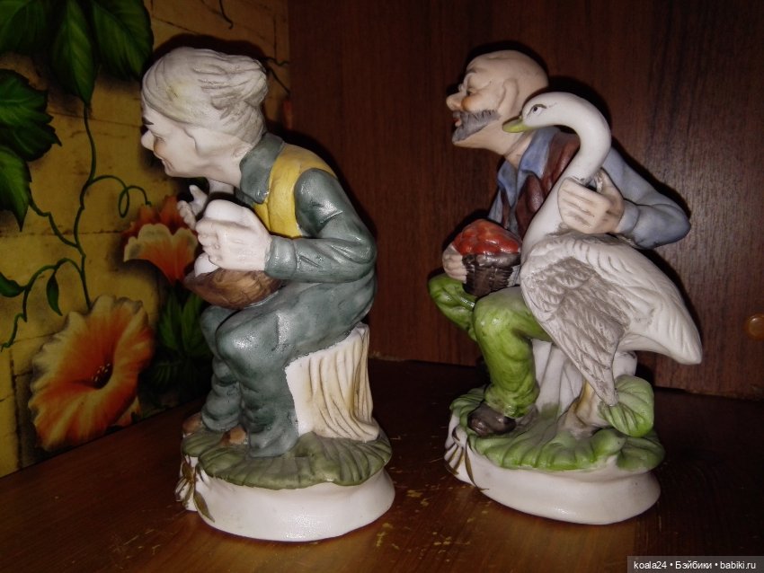 Статуэтки, пара. Бисквит. Дед и бабка с гусями (фото 5)