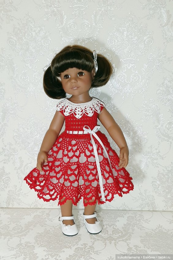 Ажурное платье со съёмным воротничком для кукол Gotz 42-50 см