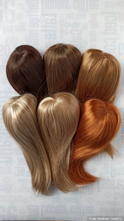 Парики 7-8" - Прямой с пробором и челкой, 6 цветов. Подходит Meadow dolls 28 см, Руби Ред 37 см