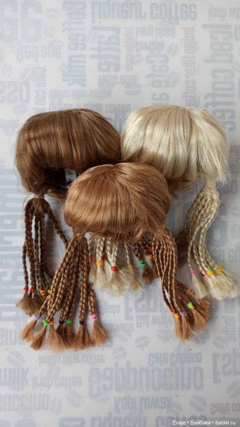 Парики 8-9" - Хвосты с афро-косичками, 3 цвета. Подходят Руби Ред 37 см, Wichtel (Вихтель)