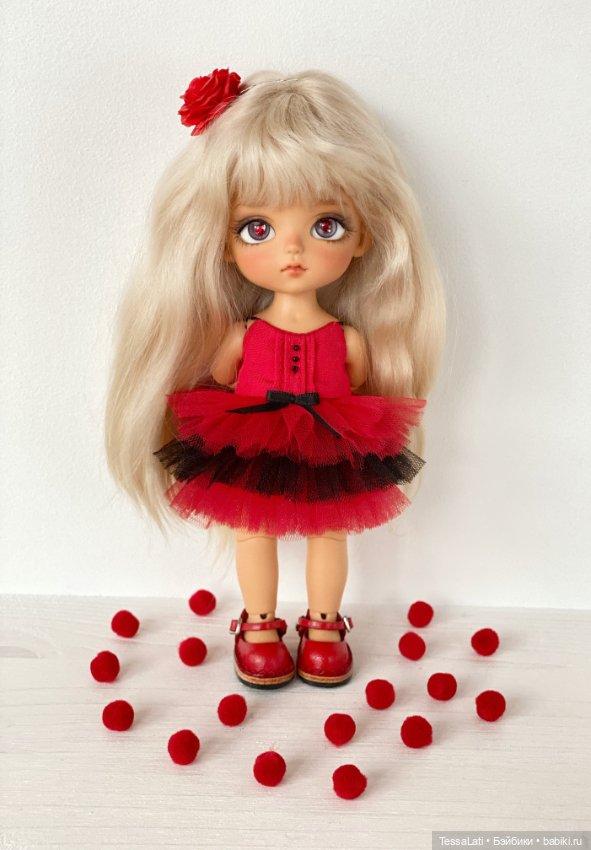 Красивое платье с повязкой-розой на голову на малышек BJD Lati Лати Pukifee Пукифи Blythe и др (фото 2)