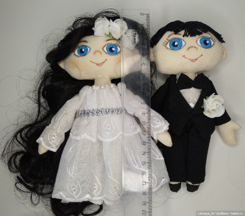 Молодожёны, парочка текстильных куколок 20 см (фото 2)