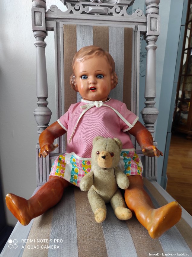 Старинная кукла с молдированными волосами, Барбель, папье-маше (фото 6)