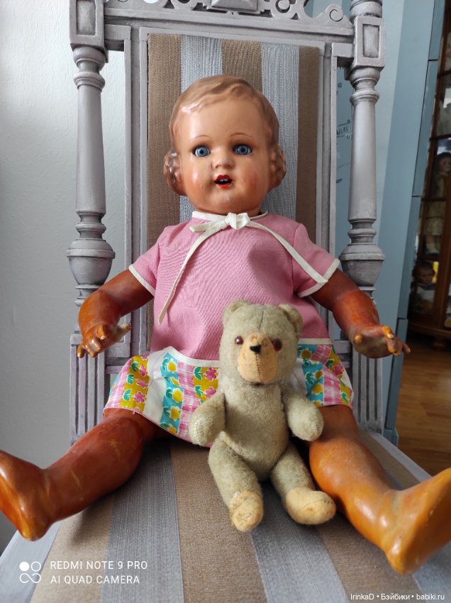 Старинная кукла с молдированными волосами, Барбель, папье-маше (фото 7)