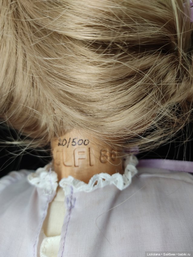 Деревянная кукла от Dolfi. В сиреневом. 53 см