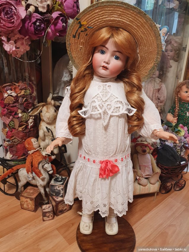 Старинная детская итальянская соломенная шляпка для вашей большой антикварной куклы (фото 9)