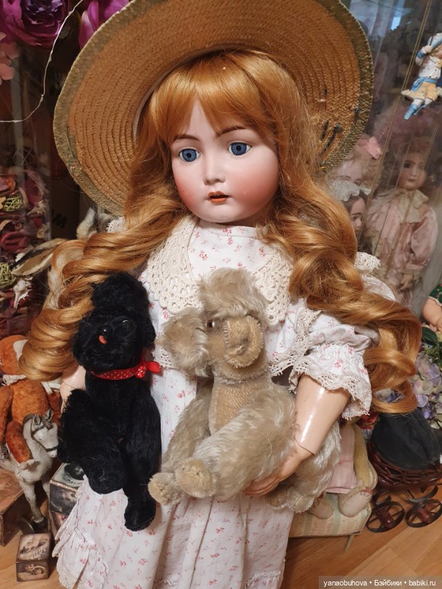 Старинная детская итальянская соломенная шляпка для вашей большой антикварной куклы