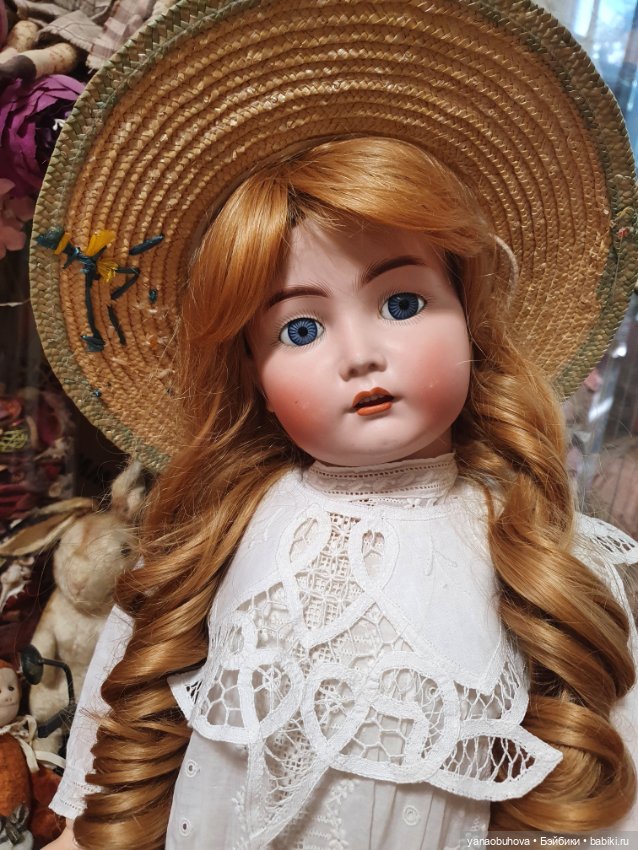 Старинная детская итальянская соломенная шляпка для вашей большой антикварной куклы (фото 10)