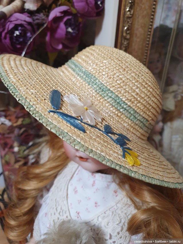 Старинная детская итальянская соломенная шляпка для вашей большой антикварной куклы
