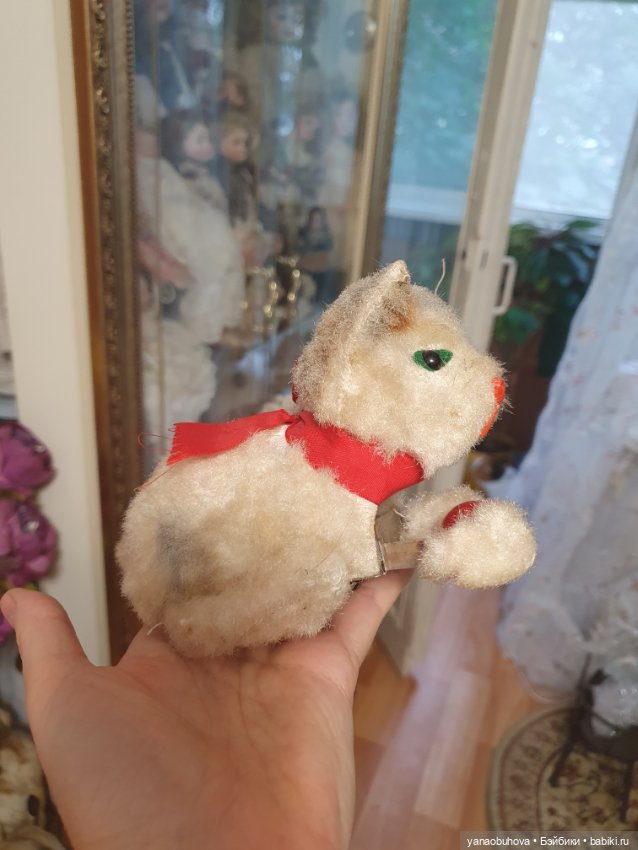 Редкая старинная заводная игрушка кот с мячом. Япония (фото 3)