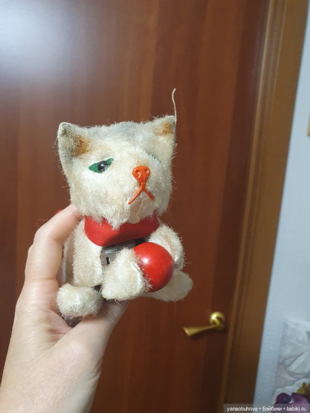 Редкая старинная заводная игрушка кот с мячом. Япония (фото 9)