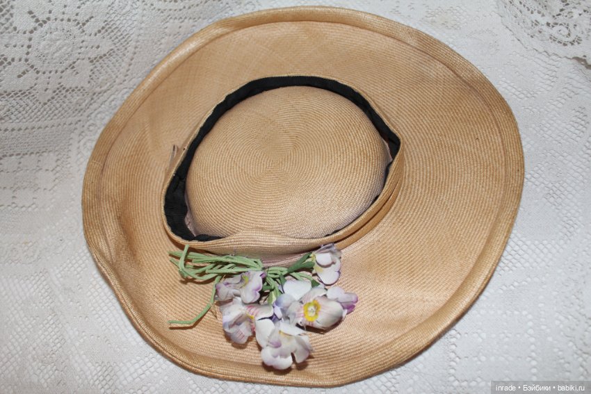 Антикварная соломенная шляпка с цветами, 1930-40е г (фото 3)