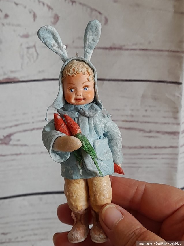 Ватная игрушка на ёлочку Мальчик зайчик (фото 9)