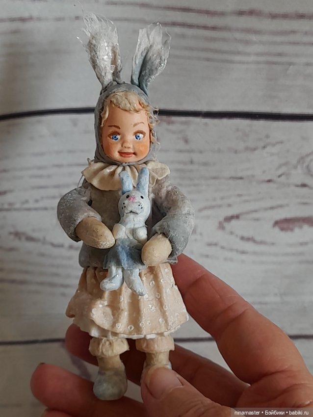 Ватная игрушка на ёлочку, Девочка-зайчик (фото 7)