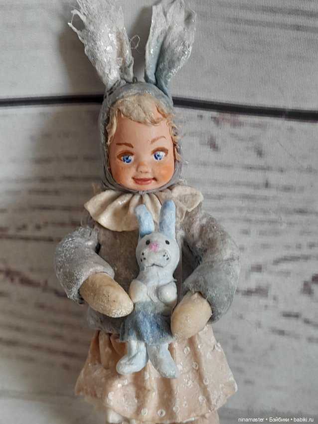 Ватная игрушка на ёлочку, Девочка-зайчик (фото 4)