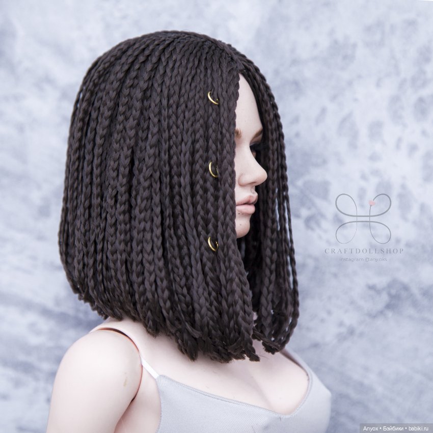 Парик для БЖД размер 8-9 (около 21 см) - темно коричневое удлиненное каре (фото 3)
