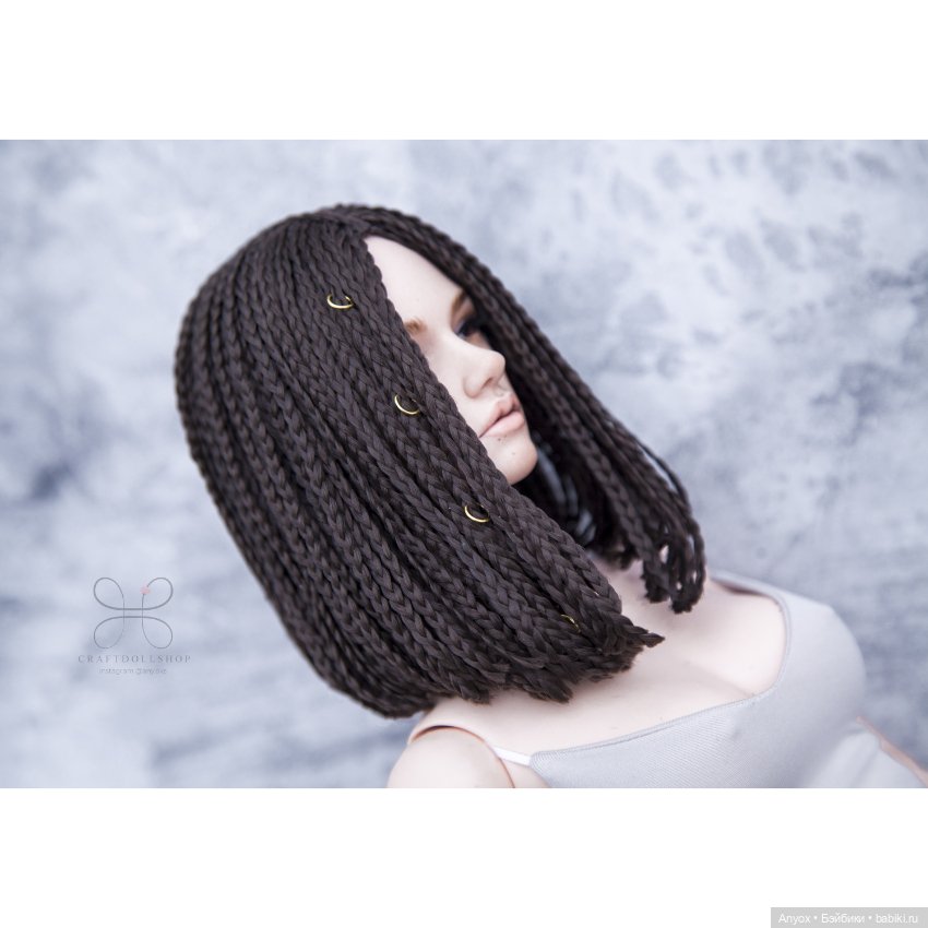 Парик для БЖД размер 8-9 (около 21 см) - темно коричневое удлиненное каре (фото 4)