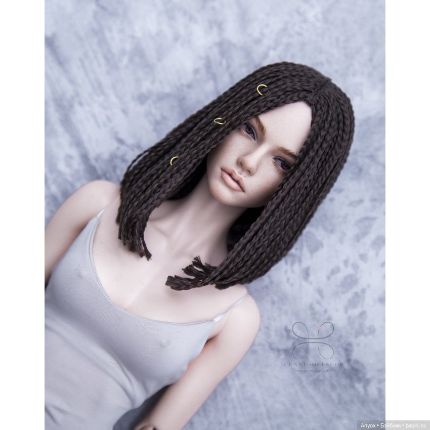 Парик для БЖД размер 8-9 (около 21 см) - темно коричневое удлиненное каре (фото 2)