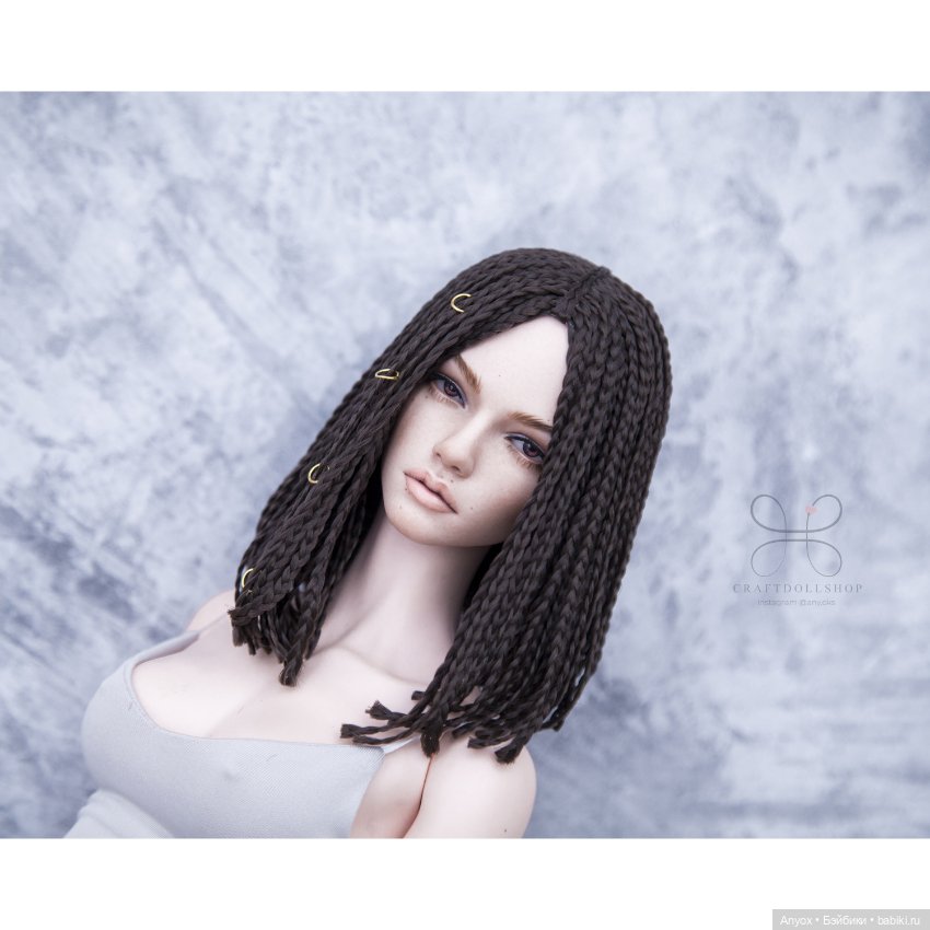 Парик для БЖД размер 8-9 (около 21 см) - темно коричневое удлиненное каре