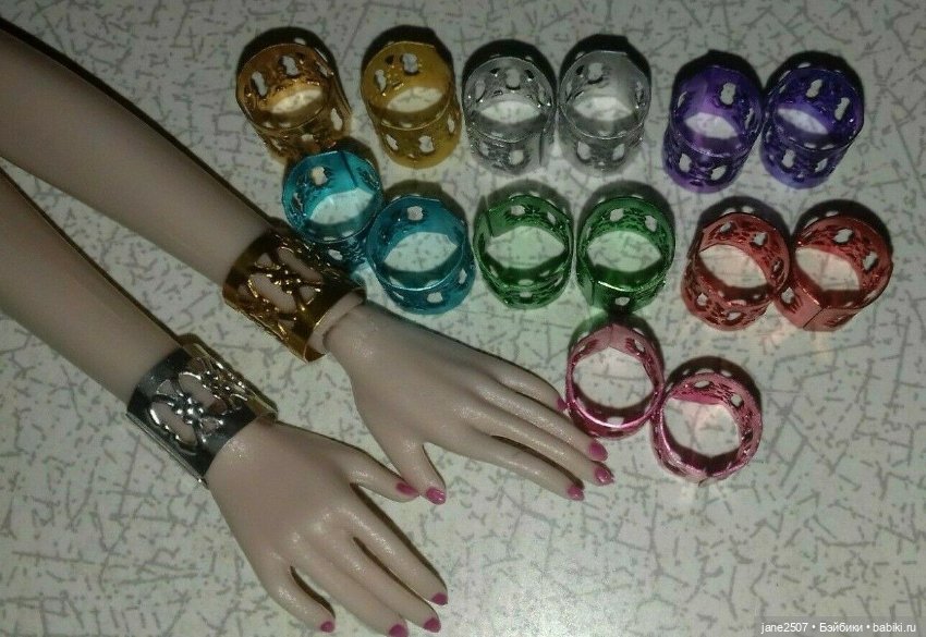 Набор браслетов для Fashion royalty, Nu Face, Poppy Parker, Barbie - 14 штук - 7 цветов (металл) (фото 5)