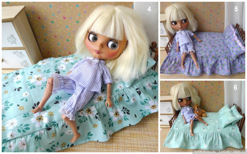 Постель кукольная Постельное белье для кукол формата 1/6 Barbie Blythe и других Барби Блайз (фото 4)
