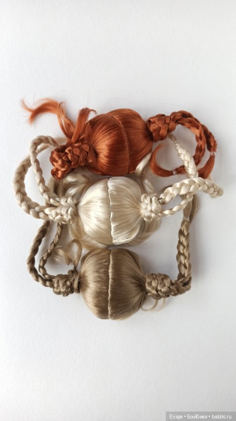 Парики 5-6" - Бобышки с косичками, 3 цвета