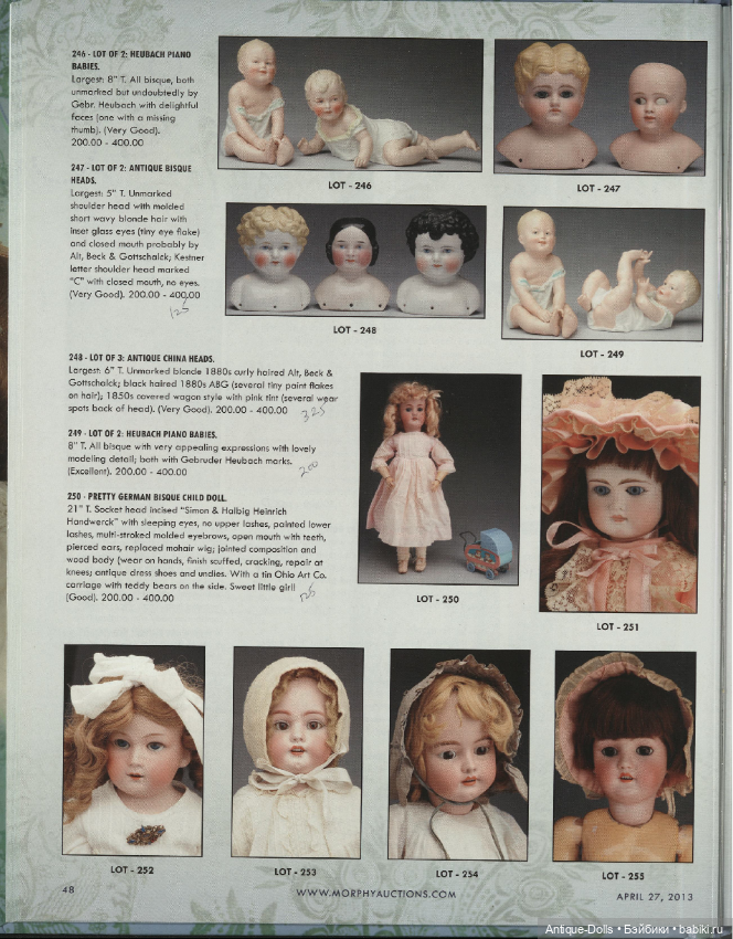 Каталог аукциона антикварных кукол и сопутствующих предметов Dolls. Morphy Auctions, 27.04.2013