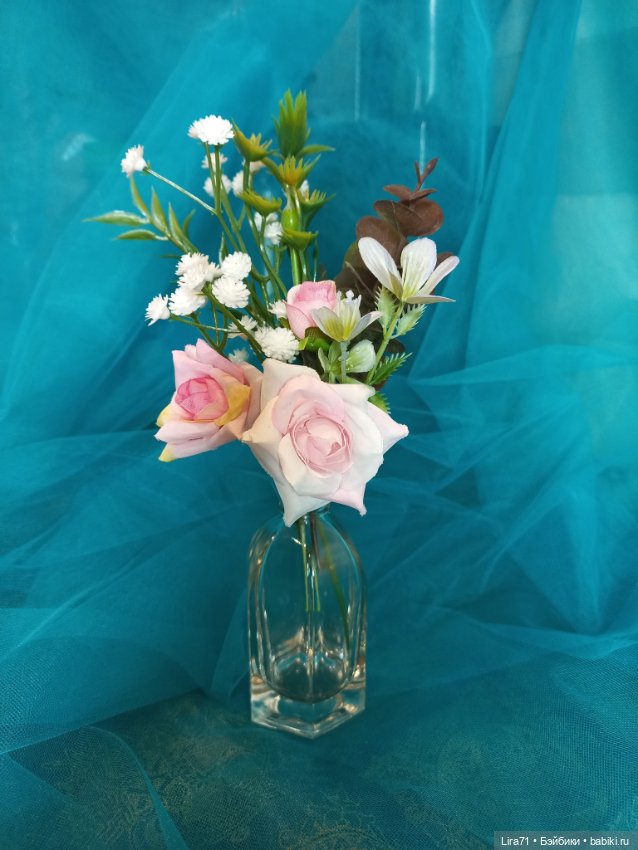 Декоративный букетик в стеклянной вазе (фото 3)