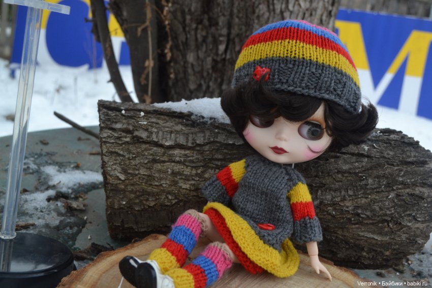 Комплект одежды для куклы Блайз ( Blythe). Платье, шапка, гетры (фото 4)