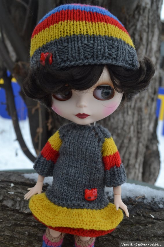 Комплект одежды для куклы Блайз ( Blythe). Платье, шапка, гетры (фото 3)