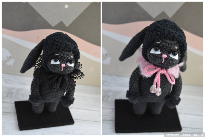 Черный кролик, Вязаная Кукла Зайка, Зайчик Амигуруми, Black Rabbit Doll (фото 6)