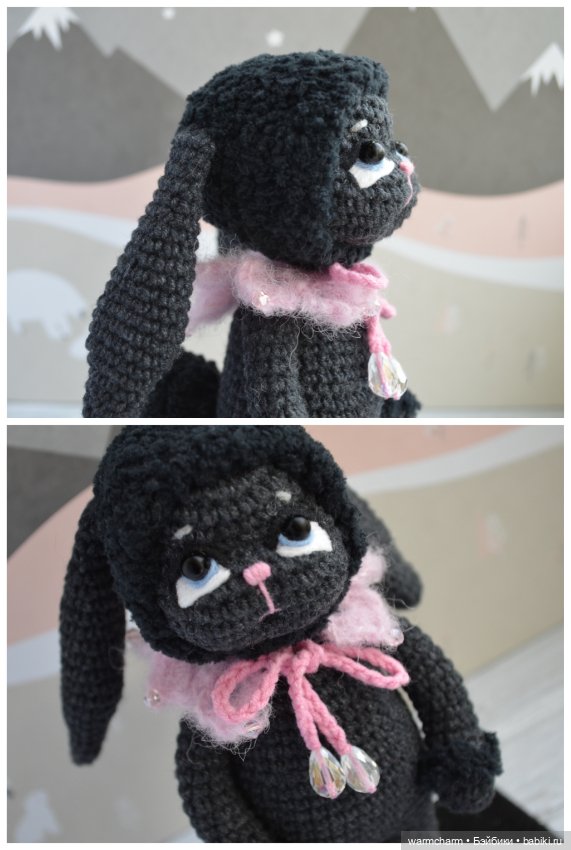 Черный кролик, Вязаная Кукла Зайка, Зайчик Амигуруми, Black Rabbit Doll (фото 5)