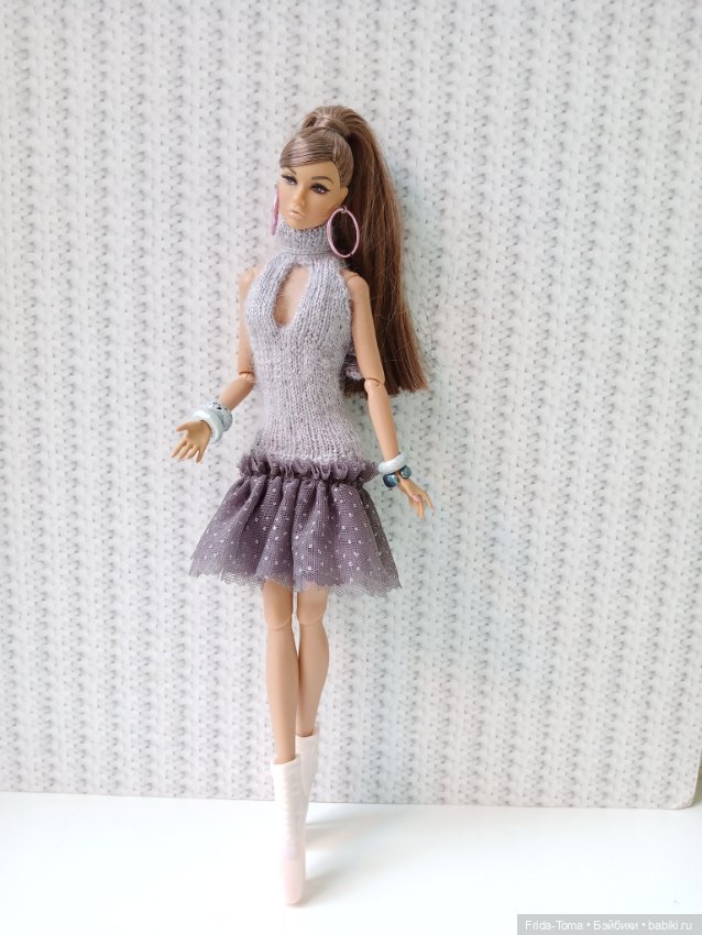 Одежда на барби поппи топ серый мохер браслет серьги (фото 6)