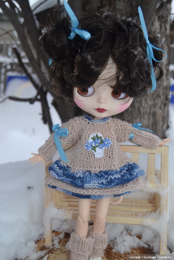 Платье и гетры "Гжель" для куклы Блайз ( Blythe) (фото 2)