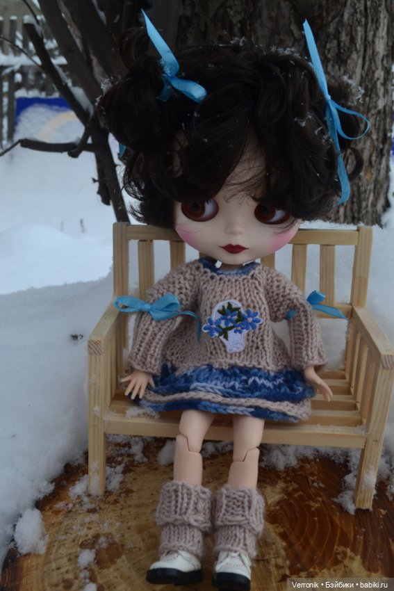 Платье и гетры "Гжель" для куклы Блайз ( Blythe) (фото 3)