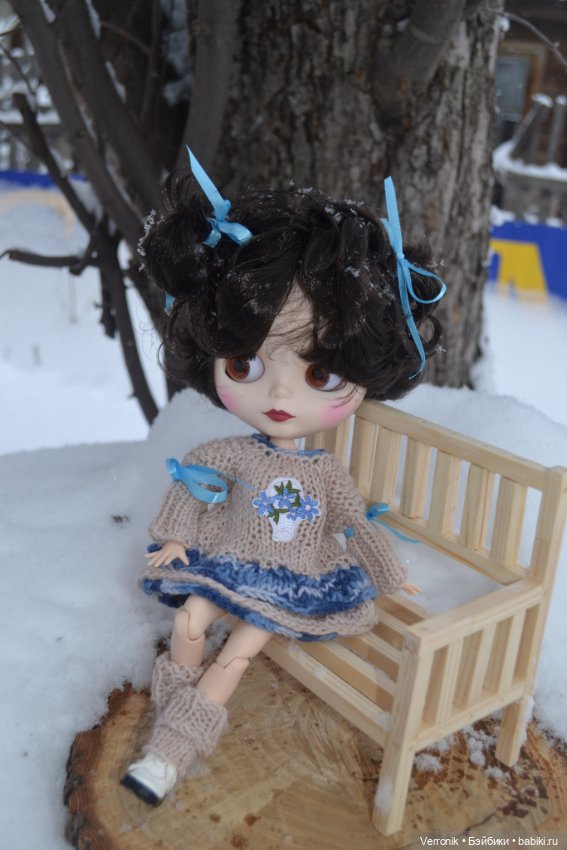 Платье и гетры "Гжель" для куклы Блайз ( Blythe) (фото 6)