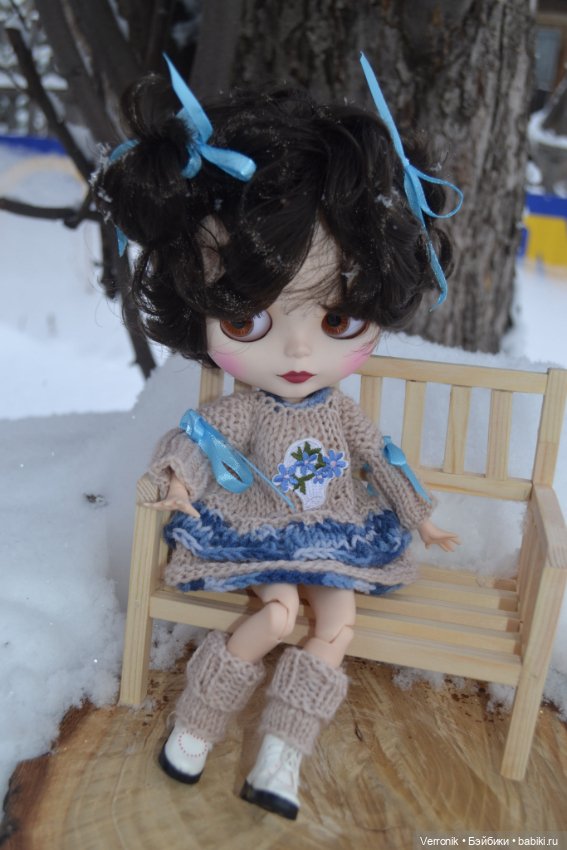 Платье и гетры "Гжель" для куклы Блайз ( Blythe) (фото 5)