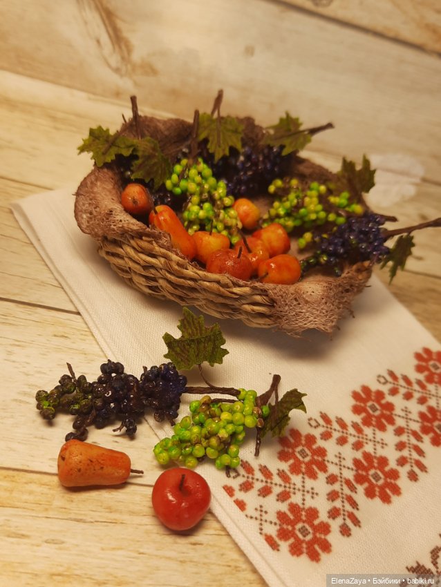 Корзина с фруктами — Миниатюра для кукол