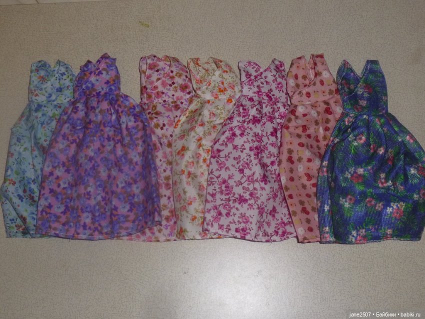 Лот простых летних платьев с цветочным принтом для Барби и других кукол 12 дюймов (Handmade) (фото 4)