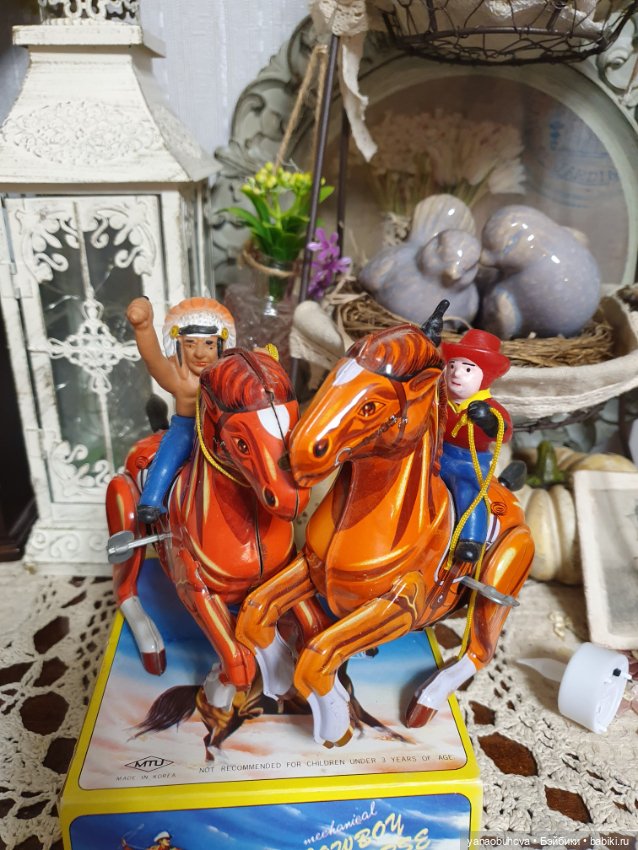 Винтажная заводная игрушка ковбой с родной коробкой. Корея (фото 8)
