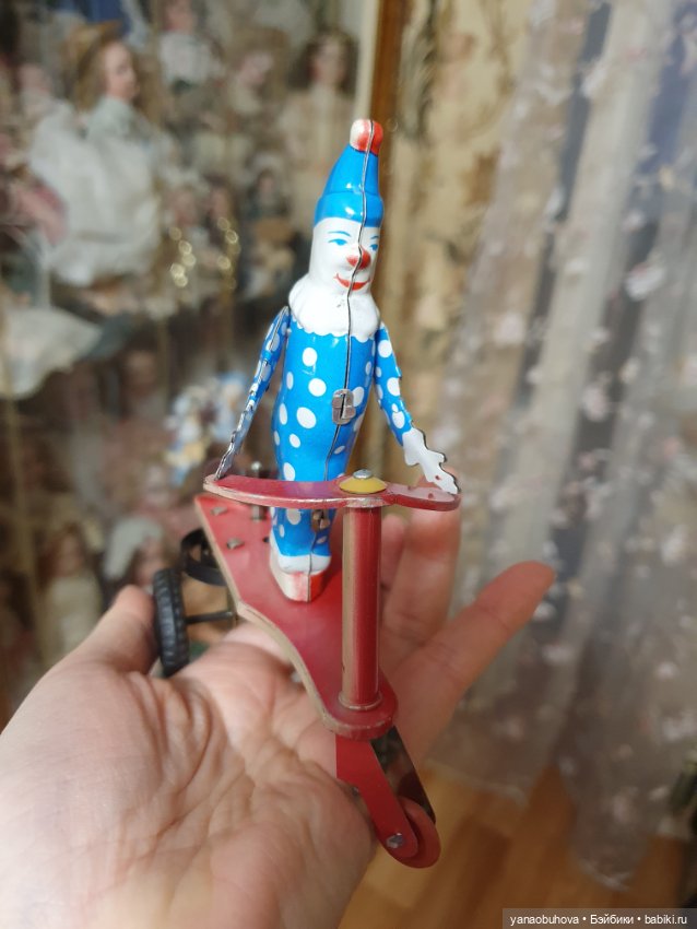 Винтажный заводной клоун на самокате. Репро (фото 7)