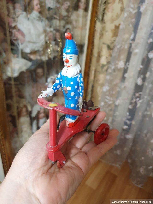 Винтажный заводной клоун на самокате. Репро (фото 8)