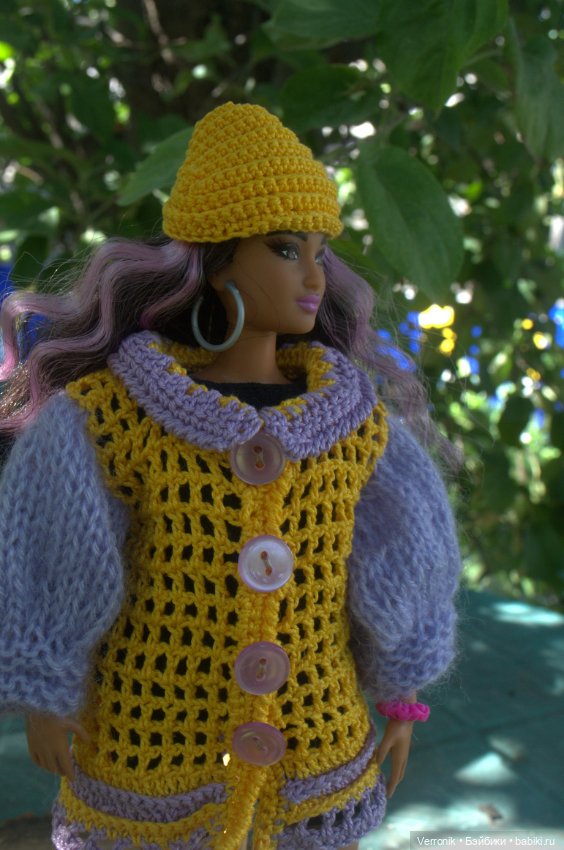 Кардиган- пальто для Барби. Шляпка в подарок (фото 5)