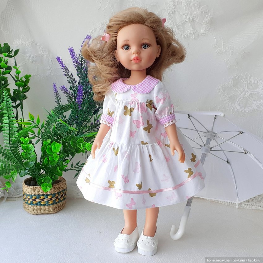 Нежное белое платье для кукол Паола Рейна Paola Reina Платье кукольное Розовое (фото 2)