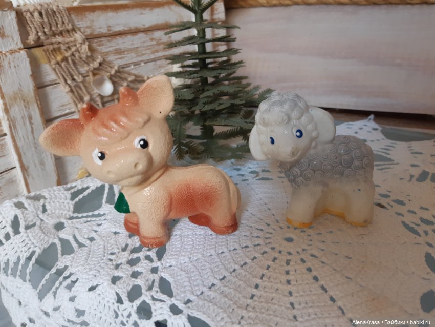 Овечка и бычок, игрушки из плотной резины