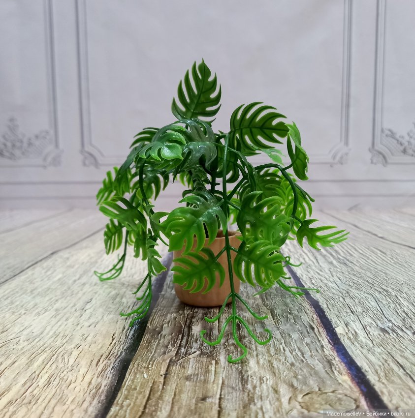 Монстера в горшке — Миниатюра для кукол (фото 4)
