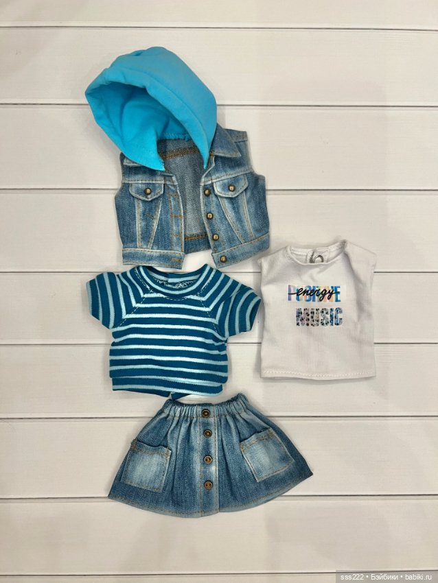 Аутфит джинсовый на кукол с юбкой (фото 2)