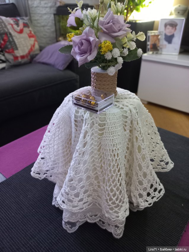 Салфетка круглая вязанная из хлопка (фото 4)