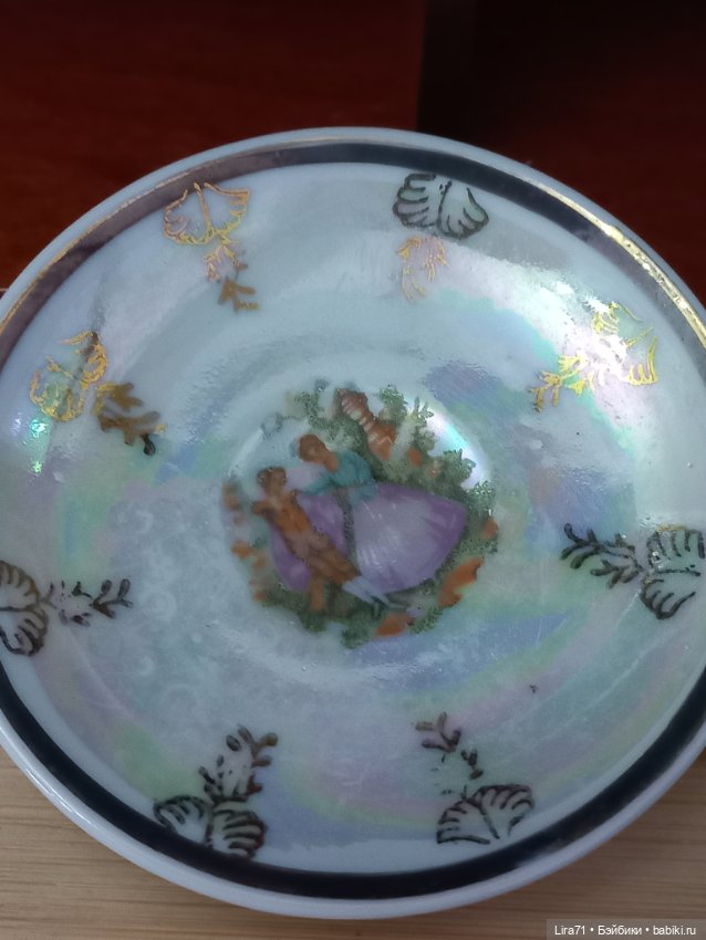 Чайная пара для кукол из фарфора, позолота, деколь (фото 2)